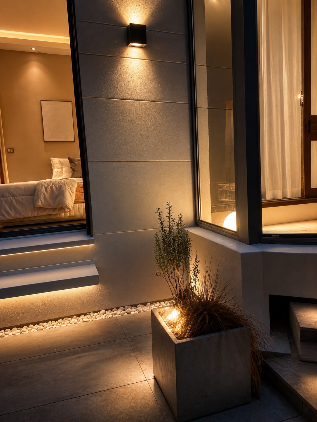 Terrasse contemporaine mise en lumière